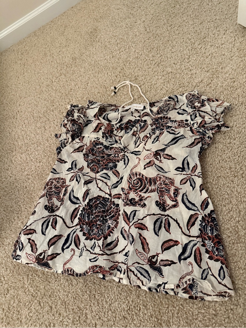House of Harlow 1960 White Floral Print Peasant Blouse
